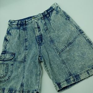 VTG mens unisex y2k denim acid wash pocket shorts W33